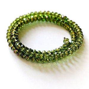 Green Glass Bracelet Coil Iridescent Wrap